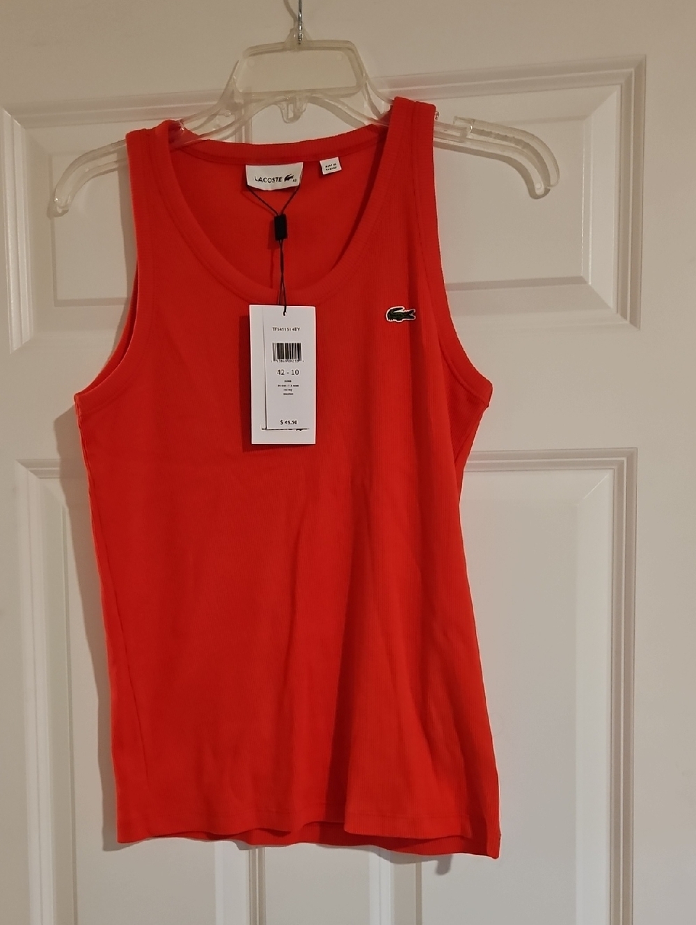 Lacoste Women's Bright CoralTank Top with Crocodile Logo